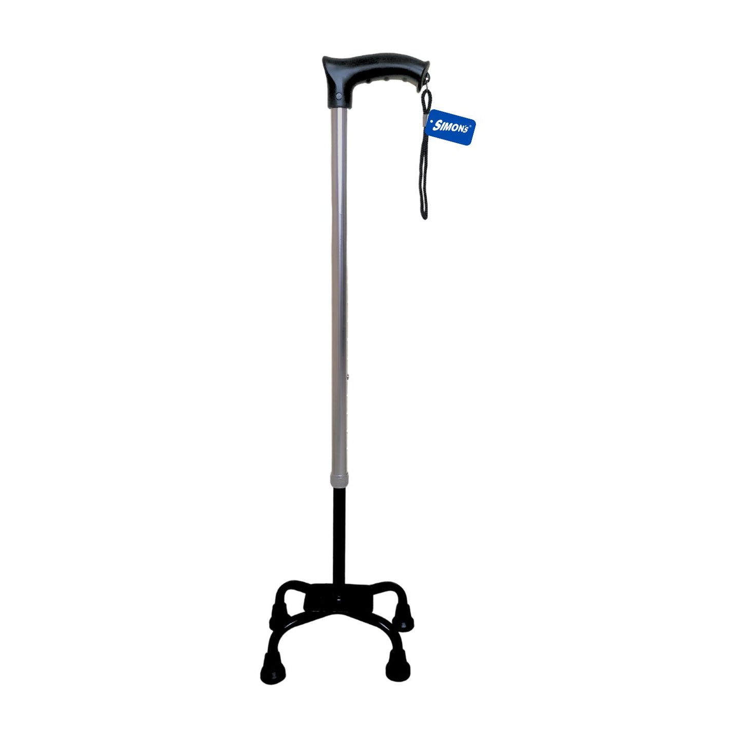 Simon’s Aluminum Walking Stick 4-Legs with Steel Base | Lightweight Height Adjustable Hand Stick for Elderly, Handicapped and Patients Walking Support | Quadripod Legs| Color – Steel Grey & Black