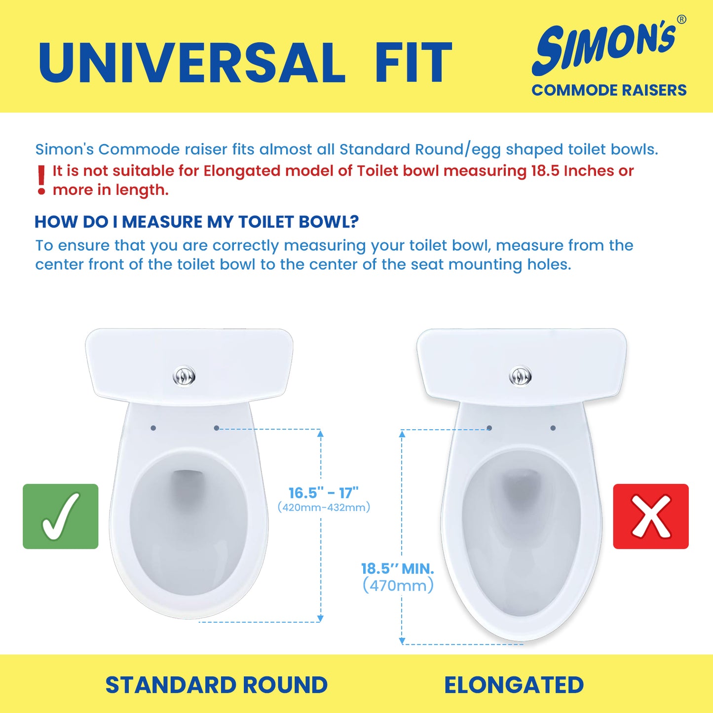 Simon’s Heavy-Duty 4 Inch Commode seat raiser – for elderly to sit and rise from commode toilets, portable seat extension for senior citizen with knee pain