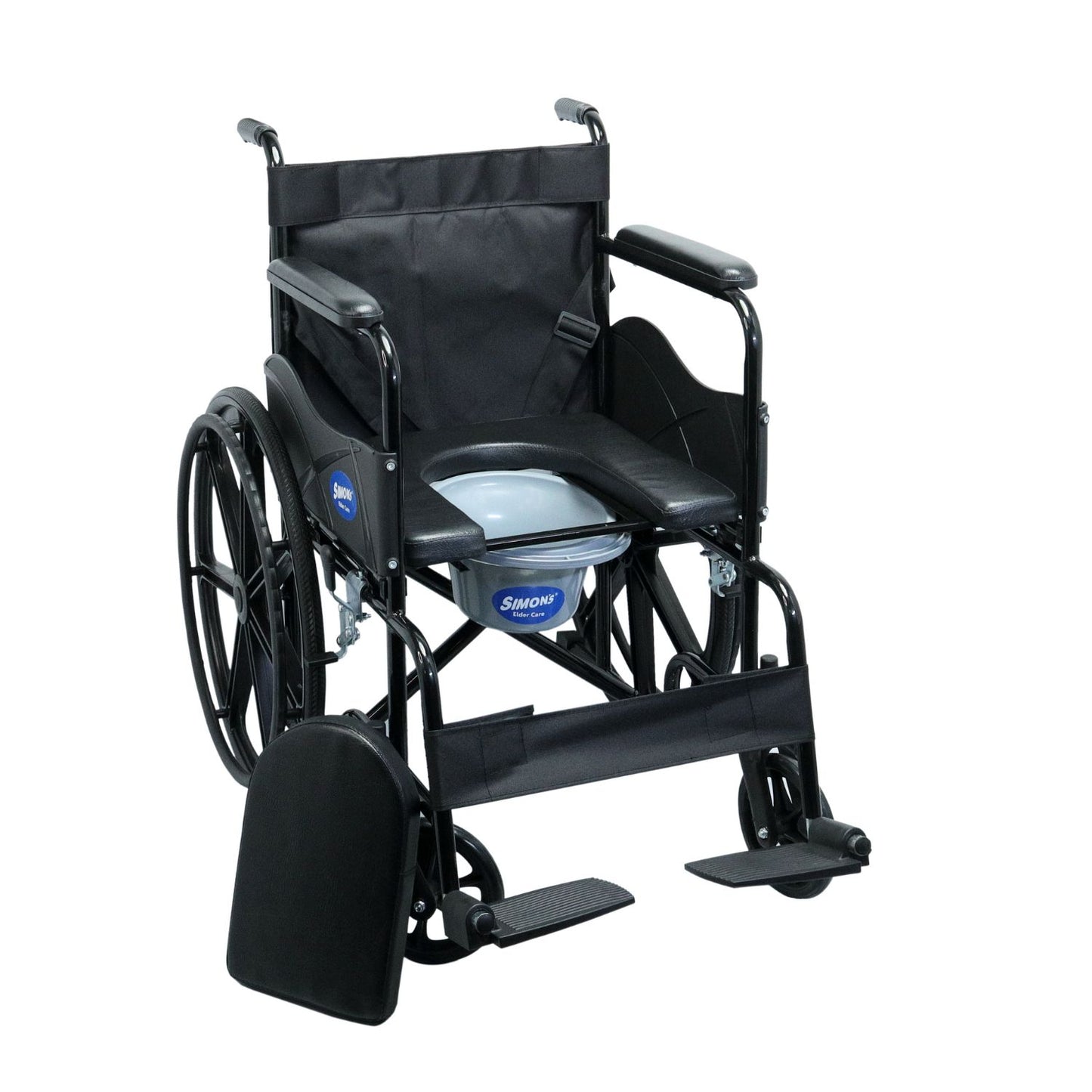 Simon’s GlidePro Folding Commode Wheelchair with U-Cut Seat & Mag Wheels – Black