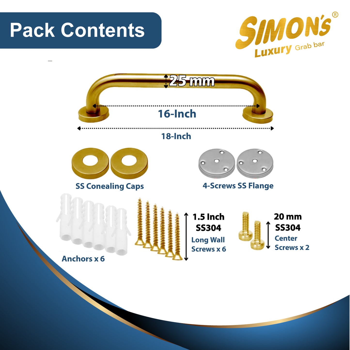 Simon’s Luxury 100% Stainless Steel 304 Heavy Duty Grab bar for Bathroom handrailing and Safety Handle for Elderly - Gold Color
