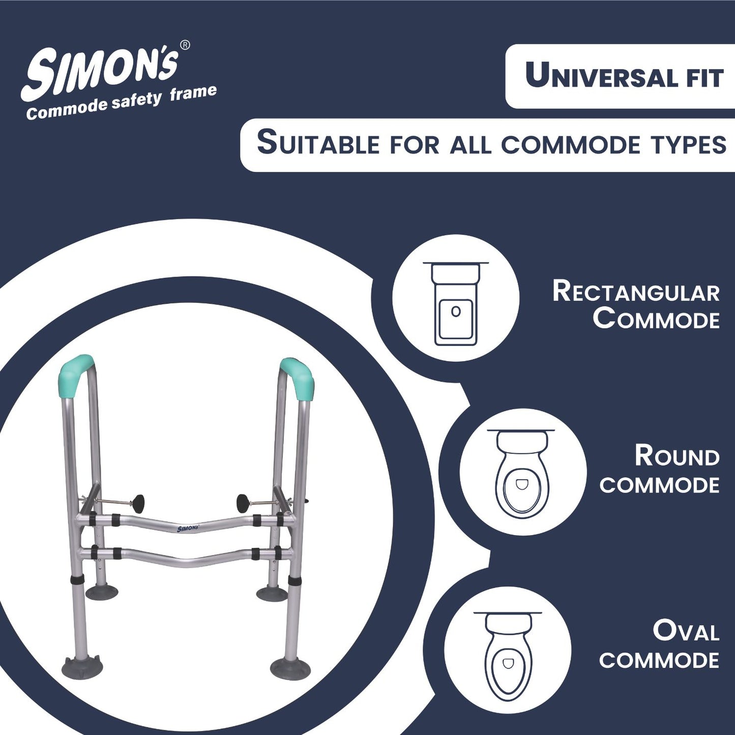 Simon’s Heavy-Duty Commode Frame, Height and Width Adjustable for Elderly to Hold and get up and Support in Toilet with Jumbo Suction Cups
