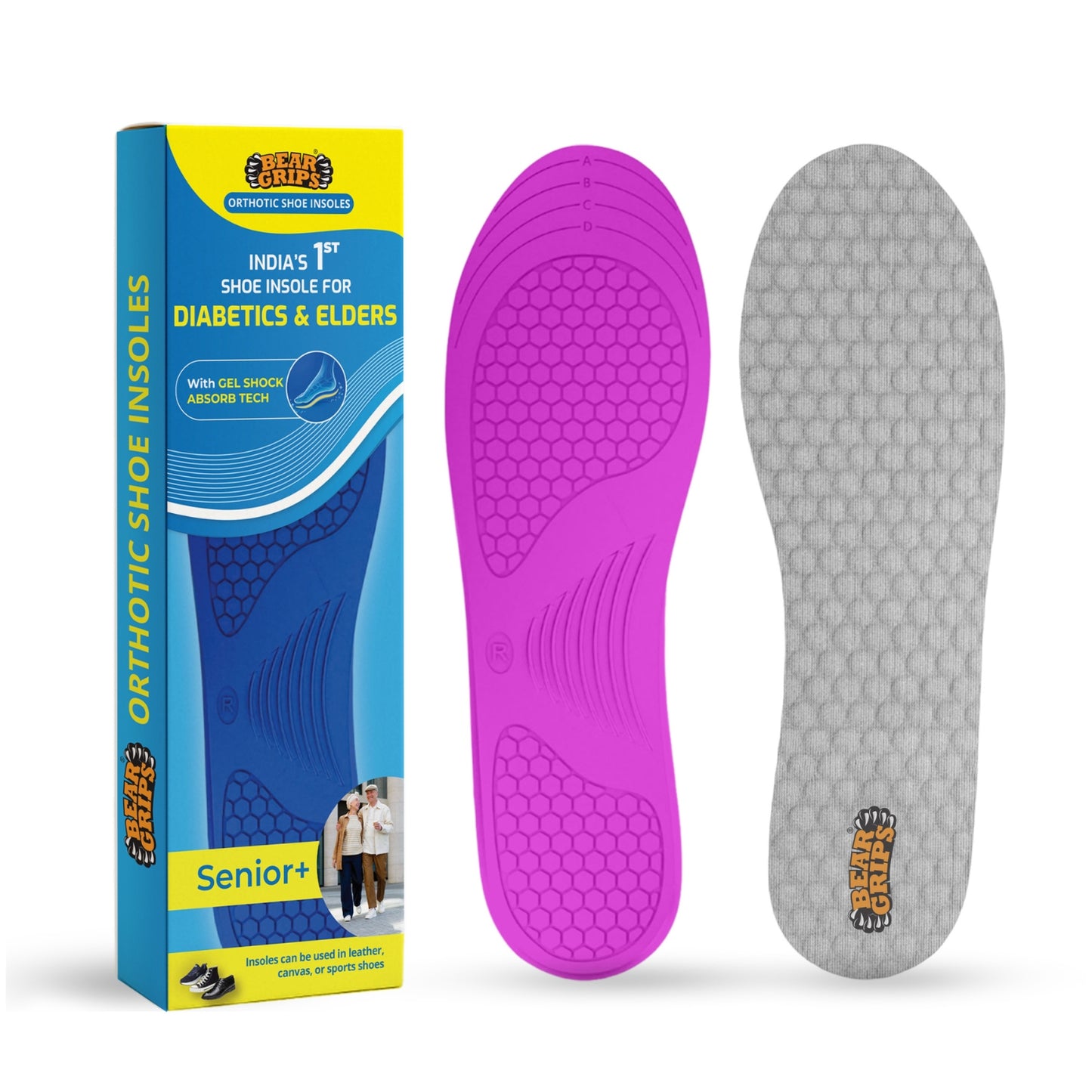 BEAR GRIPS Orthotic Shoe Insoles for Diabetics & Elderly – Gel Cushioning, Pain Relief & Fall Prevention – Senior+ Insoles | Men & Women | UK Size 5 to 9