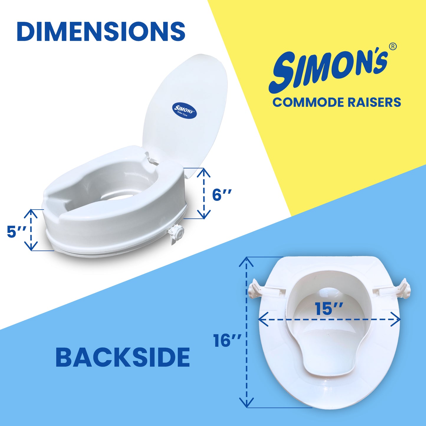 Simon’s Heavy-Duty 6 Inch Commode seat raiser with lid cover – for elderly to sit and rise from commode toilets, portable seat extension for senior citizen with knee pain - Pack of 1
