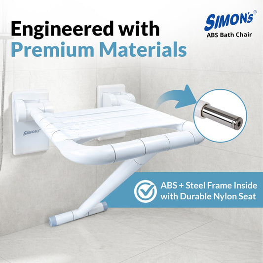 Simon’s Flip-up ABS+Steel with Nylon seat Bath Chair for Elderly to sit and take Bath, Folding Shower Chair with Stand