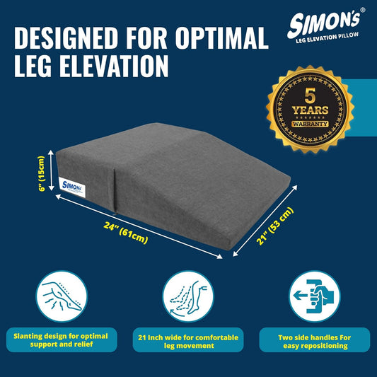Simon’s Leg Elevation Pillow – Pain & Swelling Relief | Memory Foam Wedge for Leg Support | 21x24x6", 5-Year Warranty