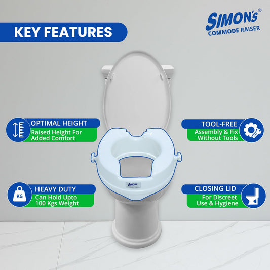 Simon’s Heavy-Duty 4 Inch Commode seat raiser – for elderly to sit and rise from commode toilets, portable seat extension for senior citizen with knee pain