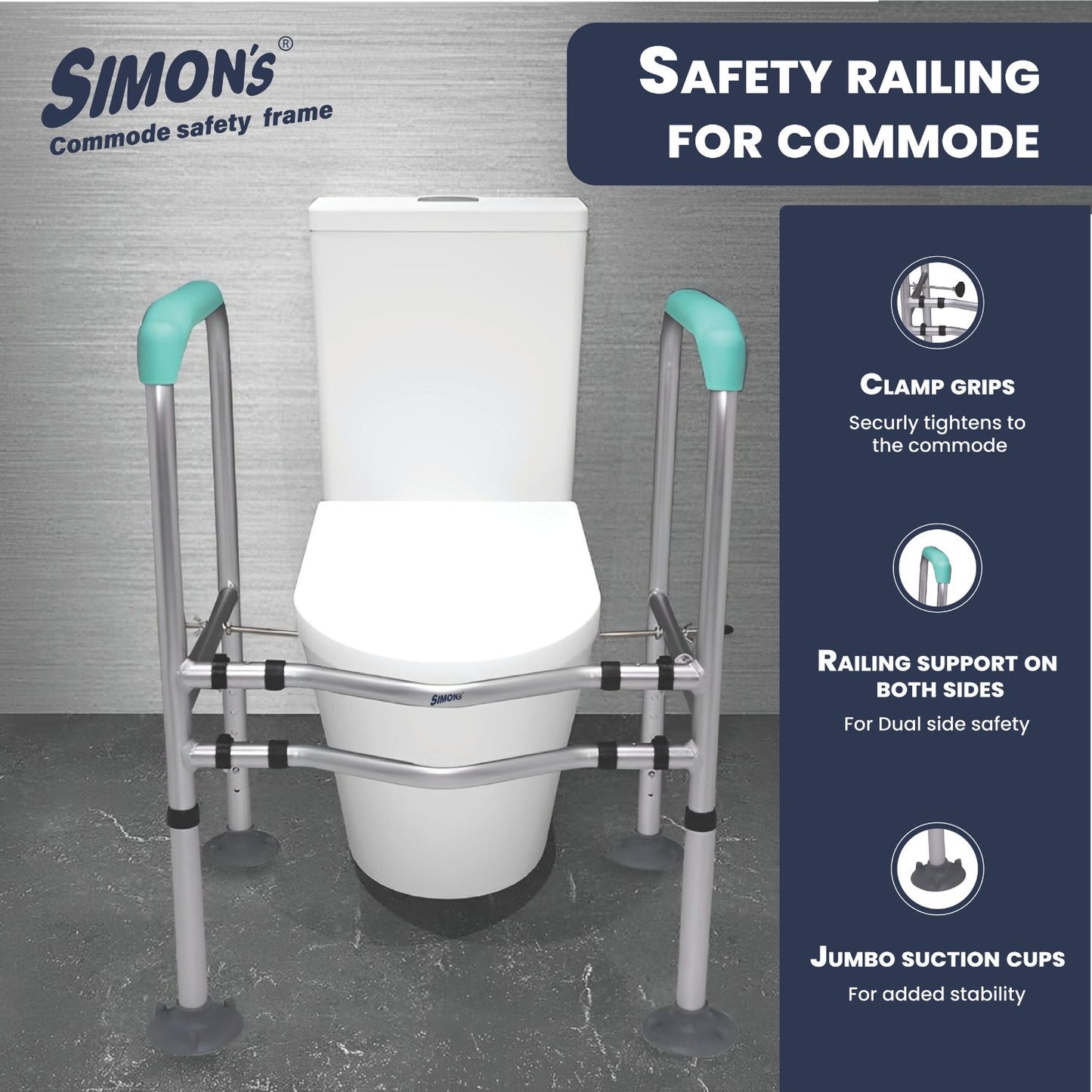 Simon’s Heavy-Duty Commode Frame, Height and Width Adjustable for Elderly to Hold and get up and Support in Toilet with Jumbo Suction Cups