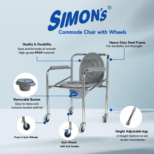 Simon’s Classic folding 4-in-1 commode chair with wheels