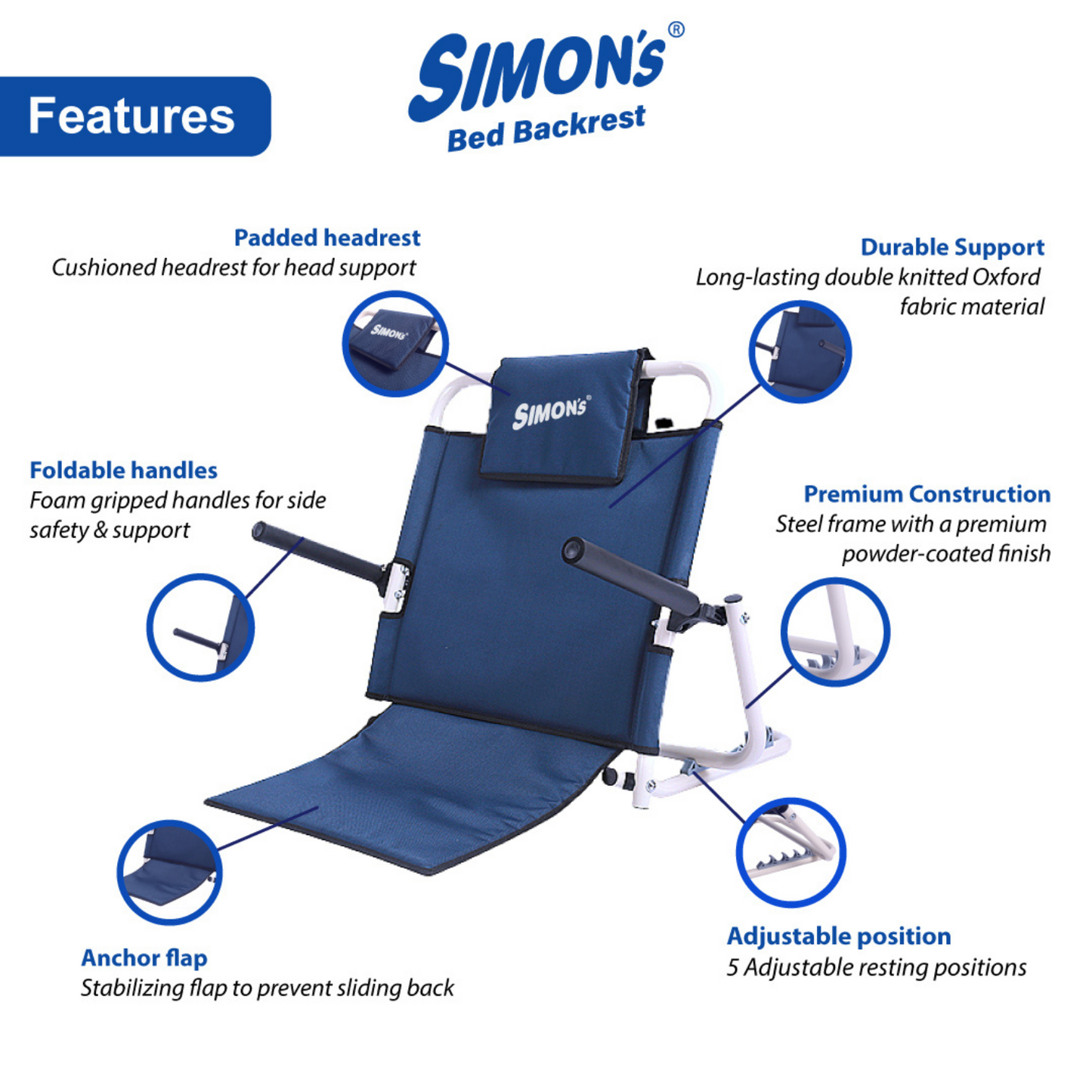 Simon's Premium Bed backrest with Handle for Elderly