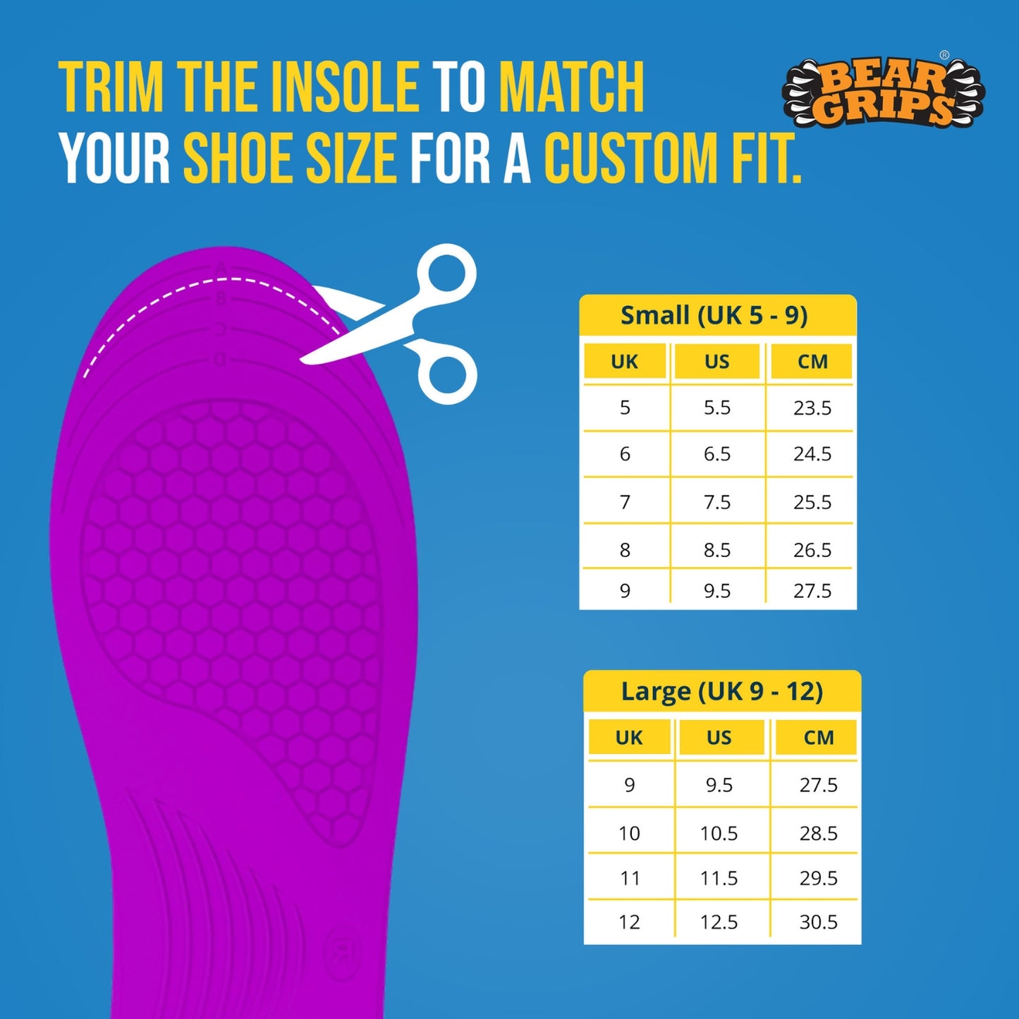 BEAR GRIPS Orthotic Shoe Insoles for Diabetics & Elderly – Gel Cushioning, Pain Relief & Fall Prevention – Senior+ Insoles | Men & Women | UK Size 5 to 9