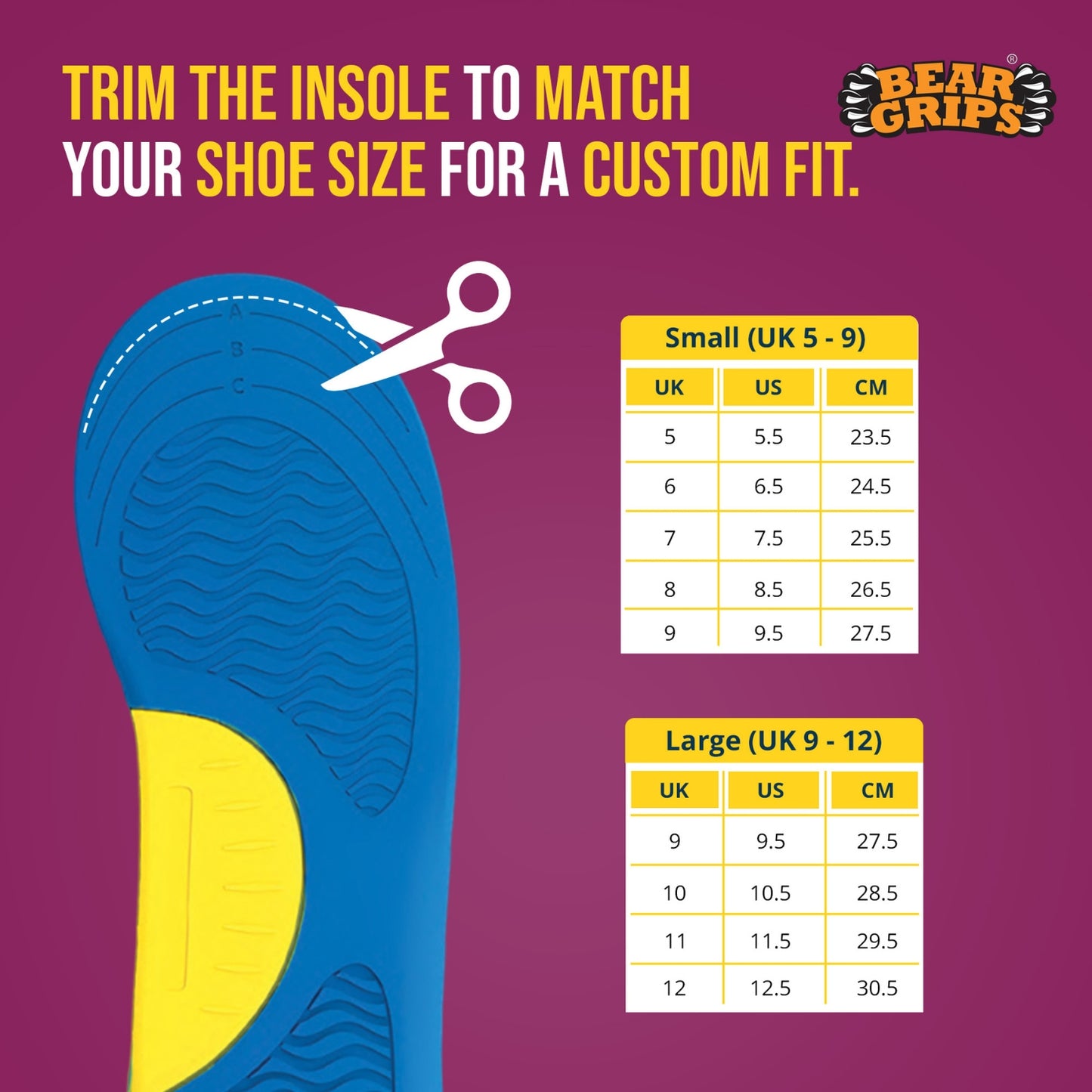 BEAR GRIPS Orthotic Shoe Insoles for Flat Feet, High Arches & Plantar Fasciitis Dual Gel Arch Support for Pain Relief – Arch+ Insoles | Men & Women| UK Size 5 to 9