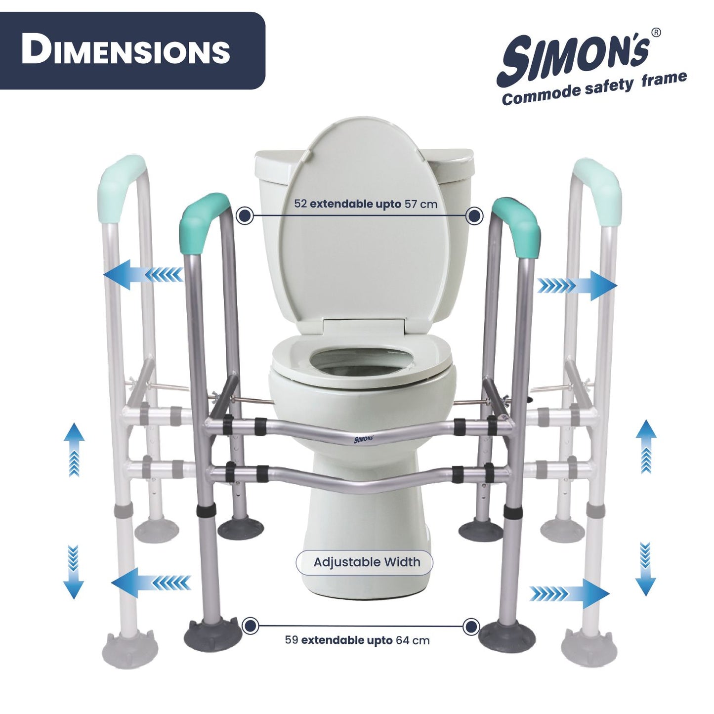 Simon’s Heavy-Duty Commode Frame, Height and Width Adjustable for Elderly to Hold and get up and Support in Toilet with Jumbo Suction Cups