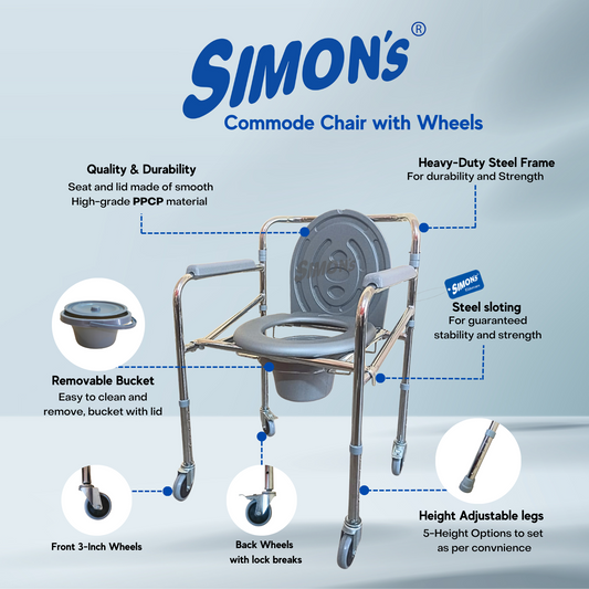 Simon’s Classic folding 4-in-1 commode chair with wheels