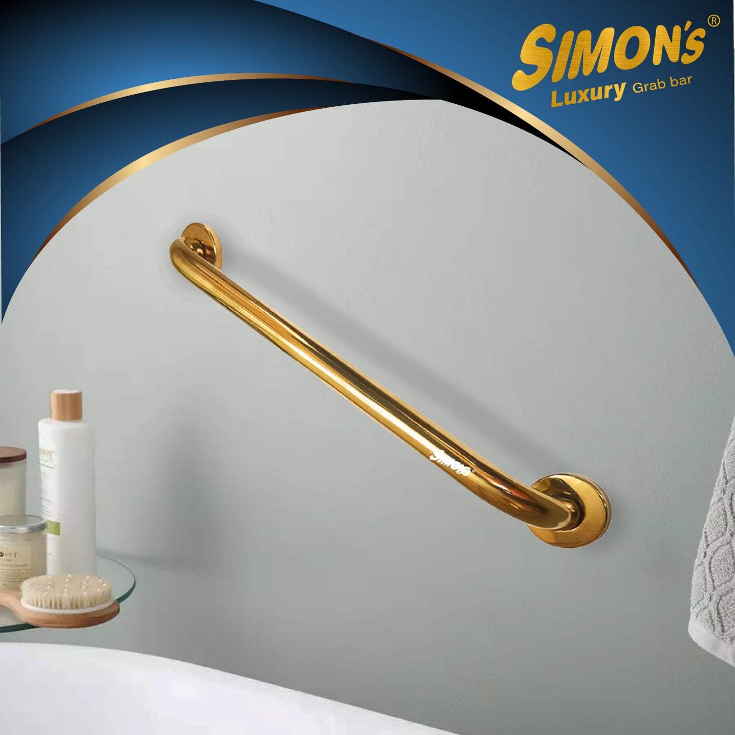 Simon’s Luxury 100% Stainless Steel 304 Heavy Duty Grab bar for Bathroom handrailing and Safety Handle for Elderly - Gold Color
