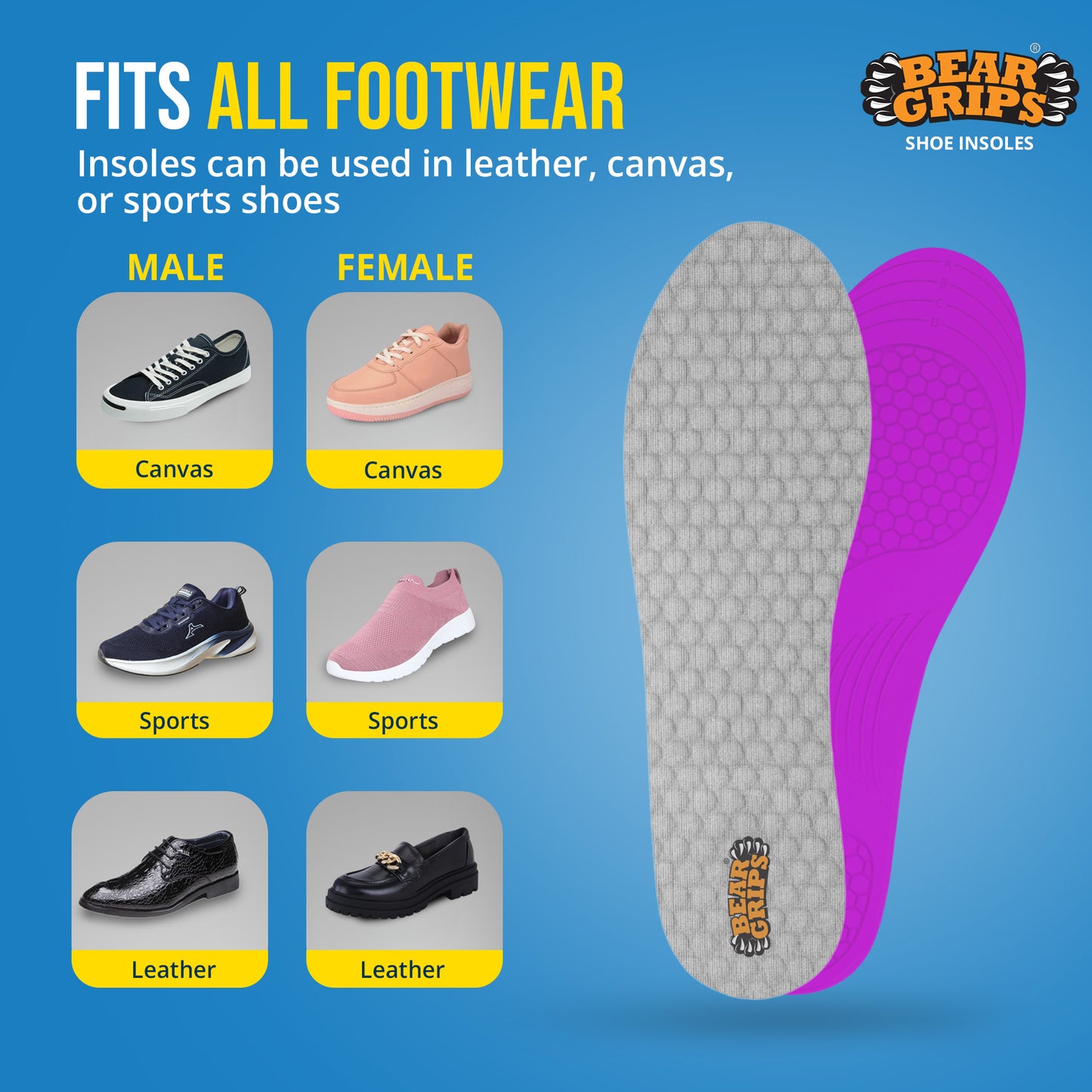 BEAR GRIPS Orthotic Shoe Insoles for Diabetics & Elderly – Gel Cushioning, Pain Relief & Fall Prevention – Senior+ Insoles | Men & Women | UK Size 5 to 9