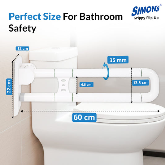 Simon’s Grippy Flip-Up Grab Bar for Toilet & Commode – Nylon & Stainless Steel