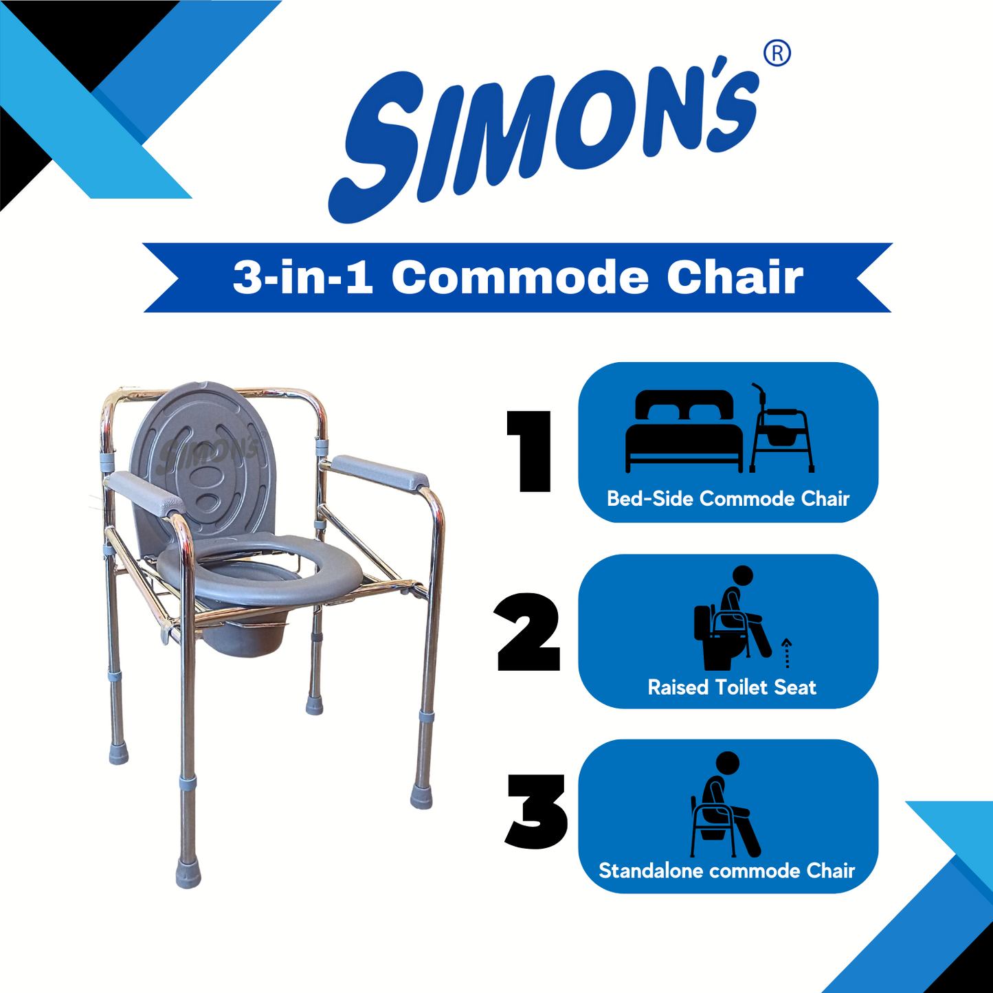 Simon’s Classic folding 3-in-1 commode chair