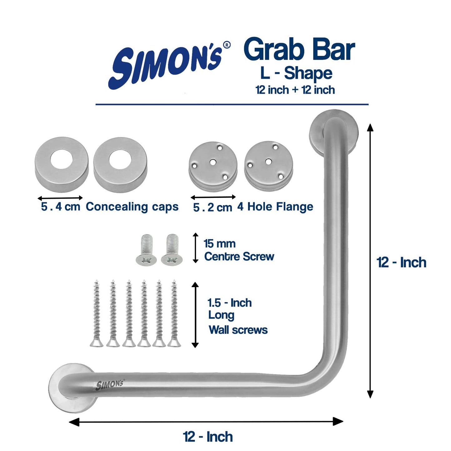 Simon's Matty Grab Bars - L Shape 12+12 Inch - Pack of 1