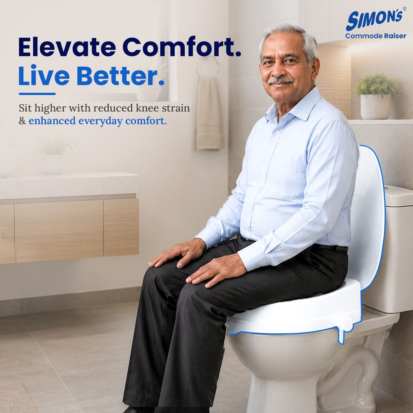 Simon’s Heavy-Duty 6 Inch Commode seat raiser with lid cover – for elderly to sit and rise from commode toilets, portable seat extension for senior citizen with knee pain - Pack of 1