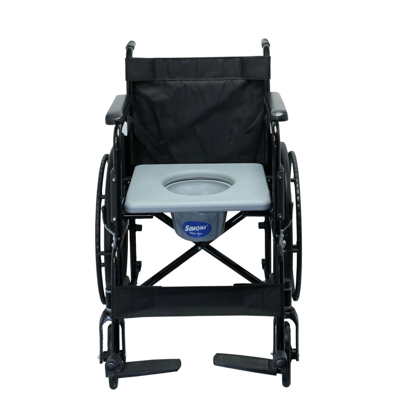 Simon’s GlidePro folding Commode Wheelchair with Mag wheels, for easy mobility of elderly, handicapped and patients, with easy removable bucket and seat – Black