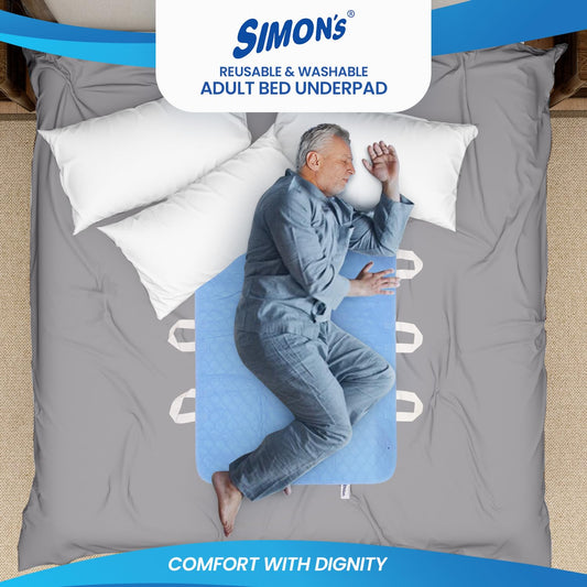 Simon's Reusable Adult Underpad with 8 Handles | 2-in-1 Transfer & Incontinence Pad | 34x53 in | Leak-Proof, Washable, Heavy Absorbency | Elderly, Seniors, Patients | Blue | 1 Pack