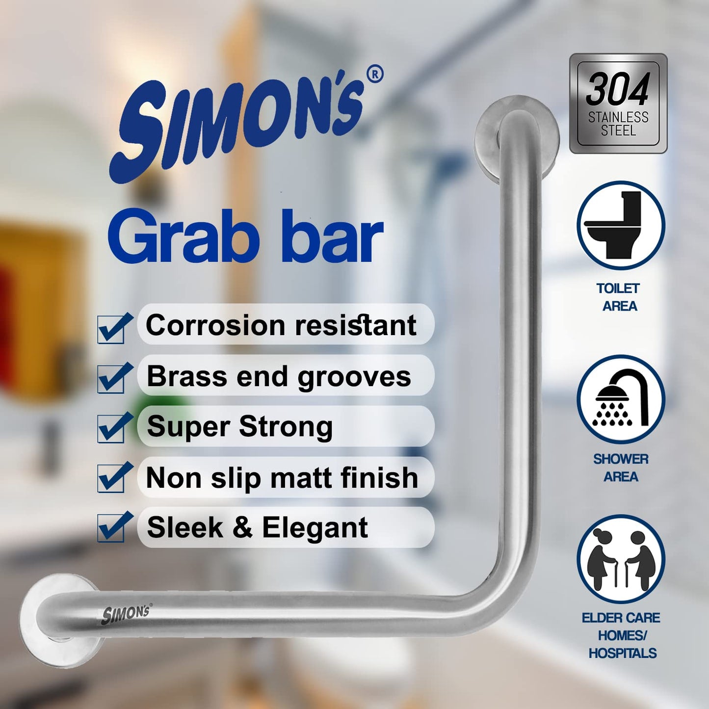 Simon's Matty Grab Bars - L Shape 12+12 Inch - Pack of 1