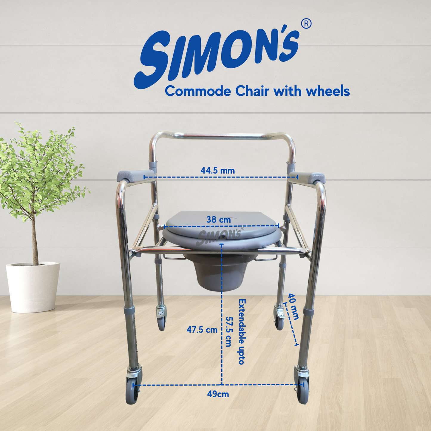 Simon’s Classic folding 4-in-1 commode chair with wheels