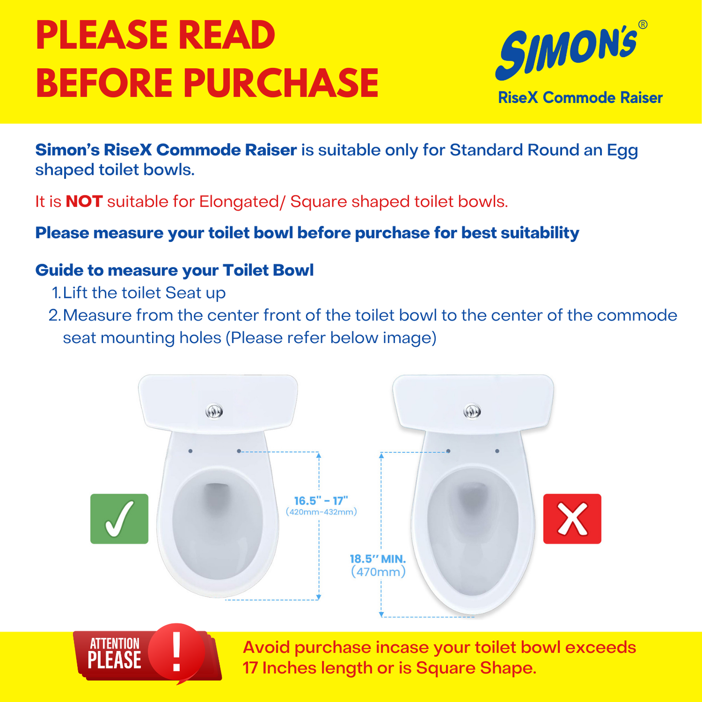 Simon’s 6-Inch Commode Seat Raiser – Heavy-Duty Toilet Lift for Elderly & Knee Pain Relief