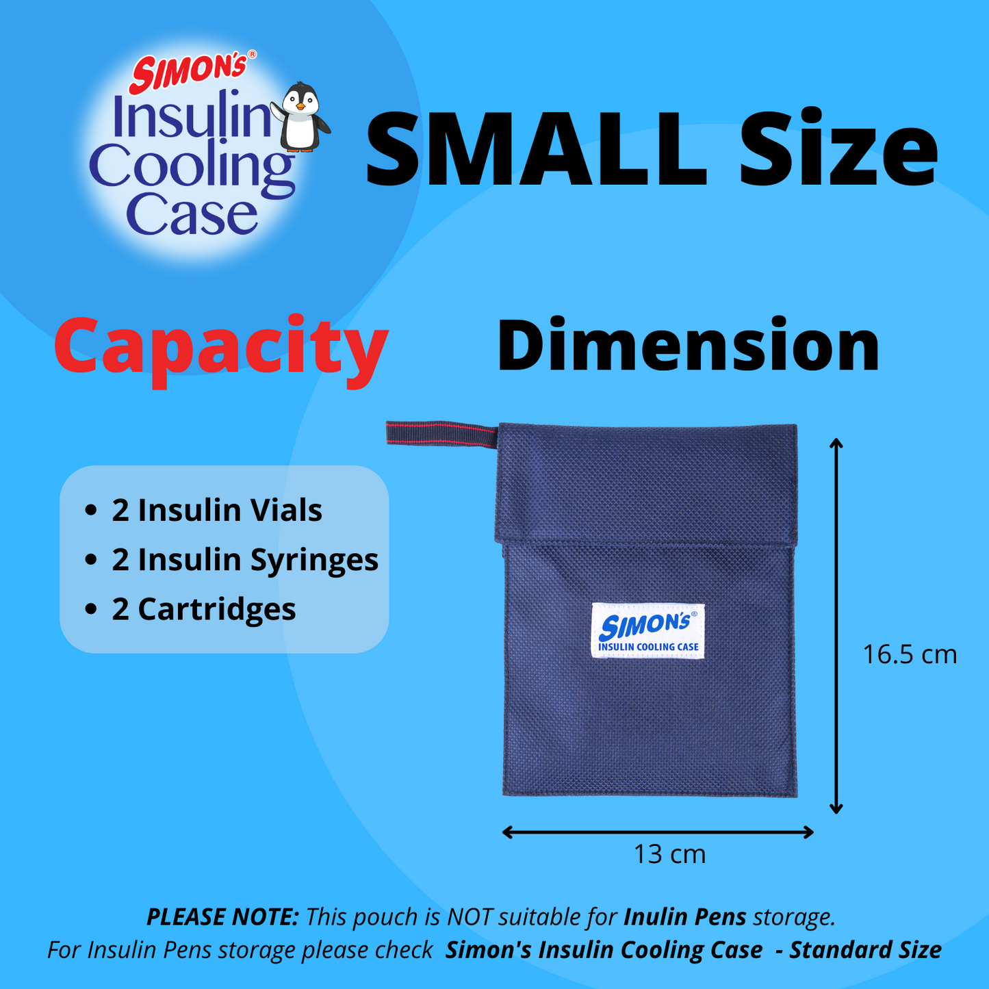 Simon’s Insulin Cooling Travel Case – Small Size, Blue | For Vials & Syringes
