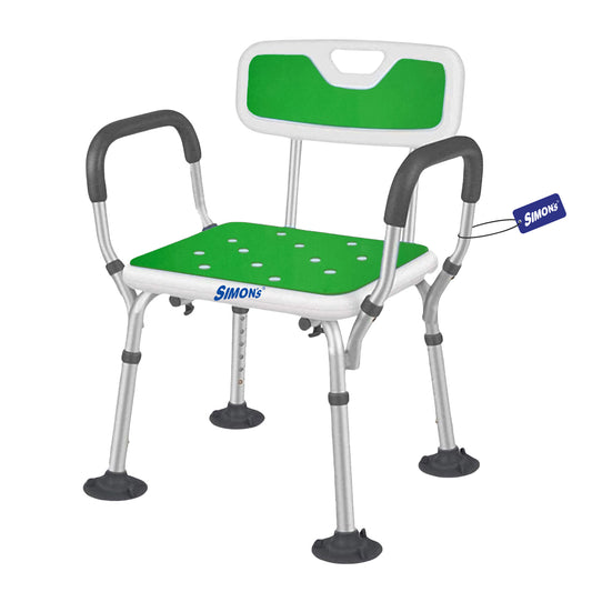 Simon’s Aqua-TUF Heavy-Duty Bath Chair for Elderly, Senior Citizens to sit and take Bath, Shower Bench with Jumbo Suction Grips Base | Height Adjustable & Tool-Free Assembly - Green - Pack of 1