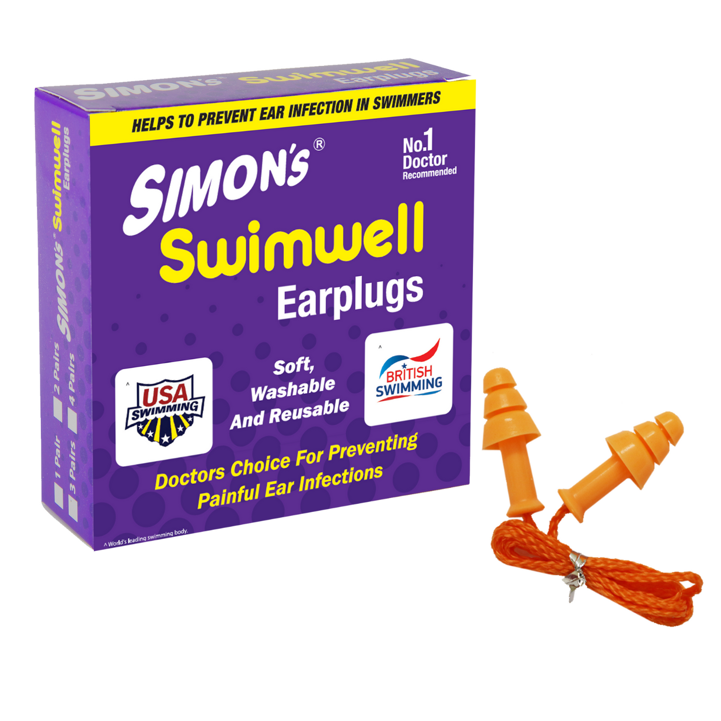 Simon's  - Swimwell Earplugs - 1 Pair Corded Silicon