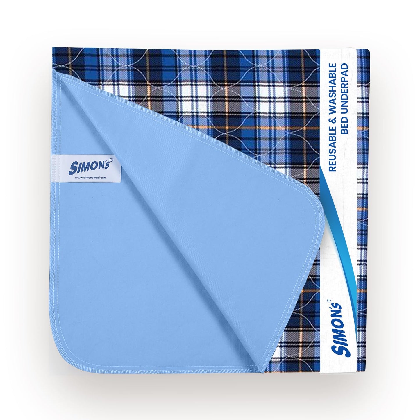 Simon’s Adult Reusable Stain-Mask Bed Underpad for Elderly Size 34 X 36 inches - Blue Check