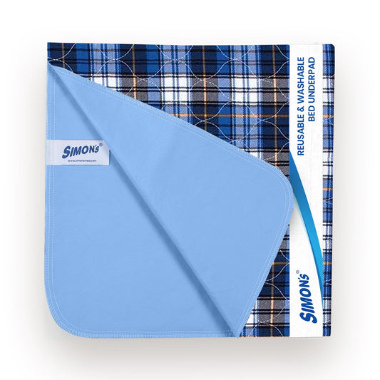 Simon’s Adult Reusable Stain-Mask Bed Underpad for Elderly Size 34 X 36 inches - Blue Check