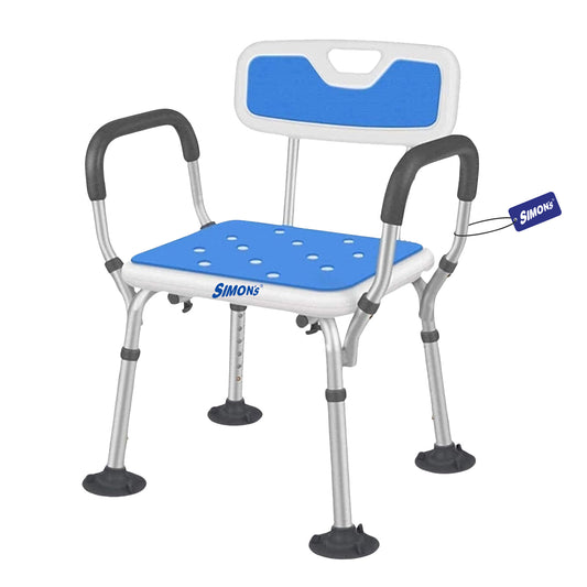 Simon’s Aqua-TUF Heavy-Duty Bath Chair for Elderly, Senior Citizens to sit and take Bath, Shower Bench with Jumbo Suction Grips Base | Height Adjustable & Tool-Free Assembly - Blue - Pack of 1