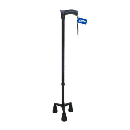 Simon’s Aluminum Walking Stick with 3-Legs | Lightweight Height Adjustable Hand Stick for Elderly, Handicapped and Patients Walking Support | Tripod Legs| Color - Black