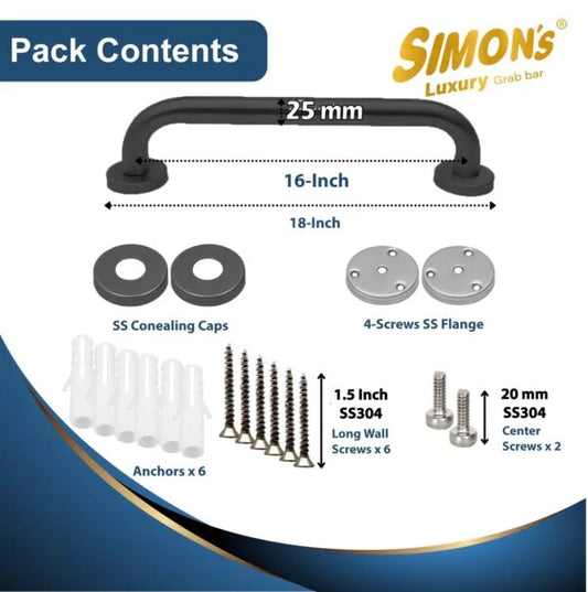 Simon’s Luxury 100% Stainless Steel 304 Heavy Duty Grab bar for Bathroom handrailing and Safety Handle for Elderly – Matte Black