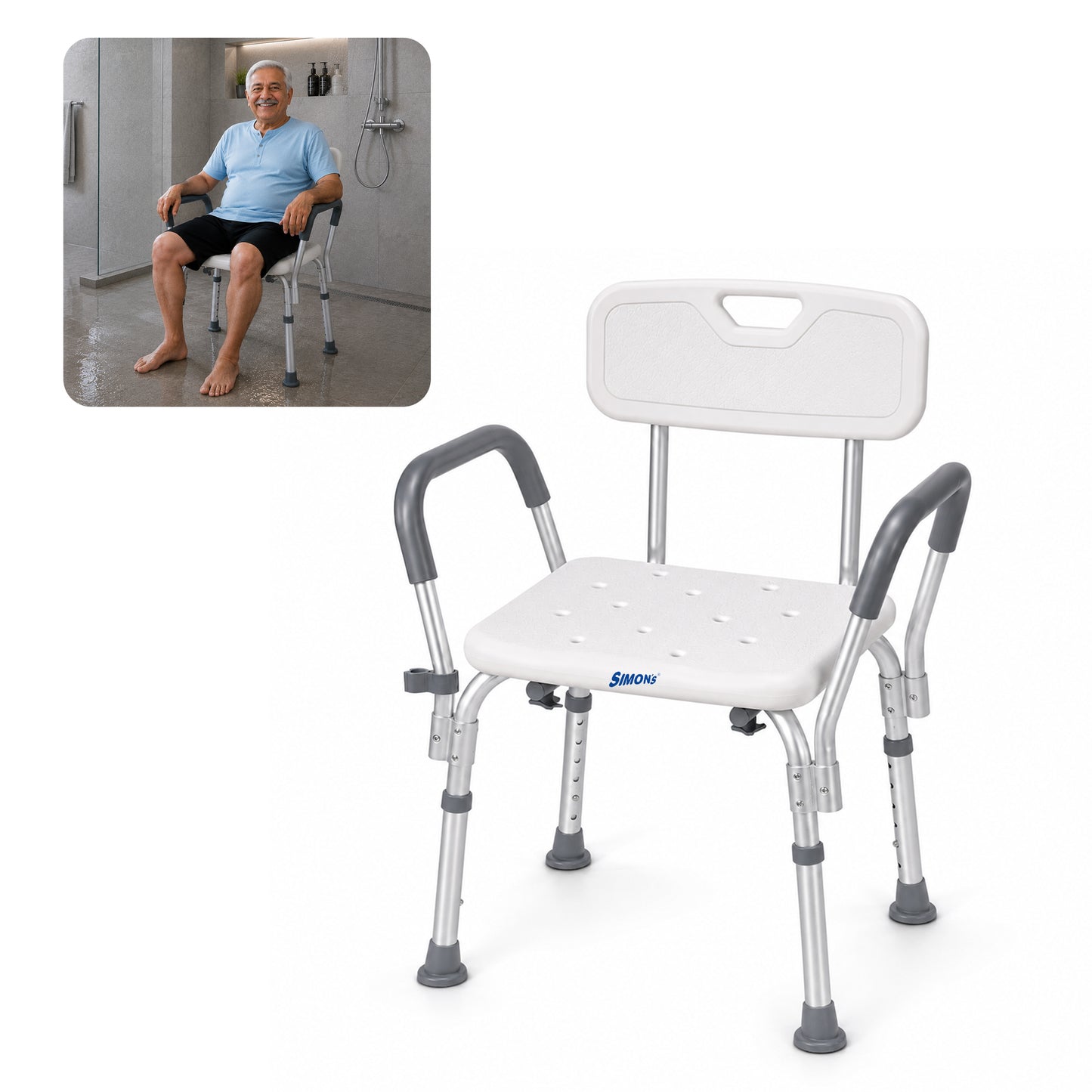 Simon’s Aqua-Safe Heavy-Duty Bath Chair for Elderly, Senior Citizens to sit and take Bath, Shower Bench with Height Adjustable & Tool-Free Assembly