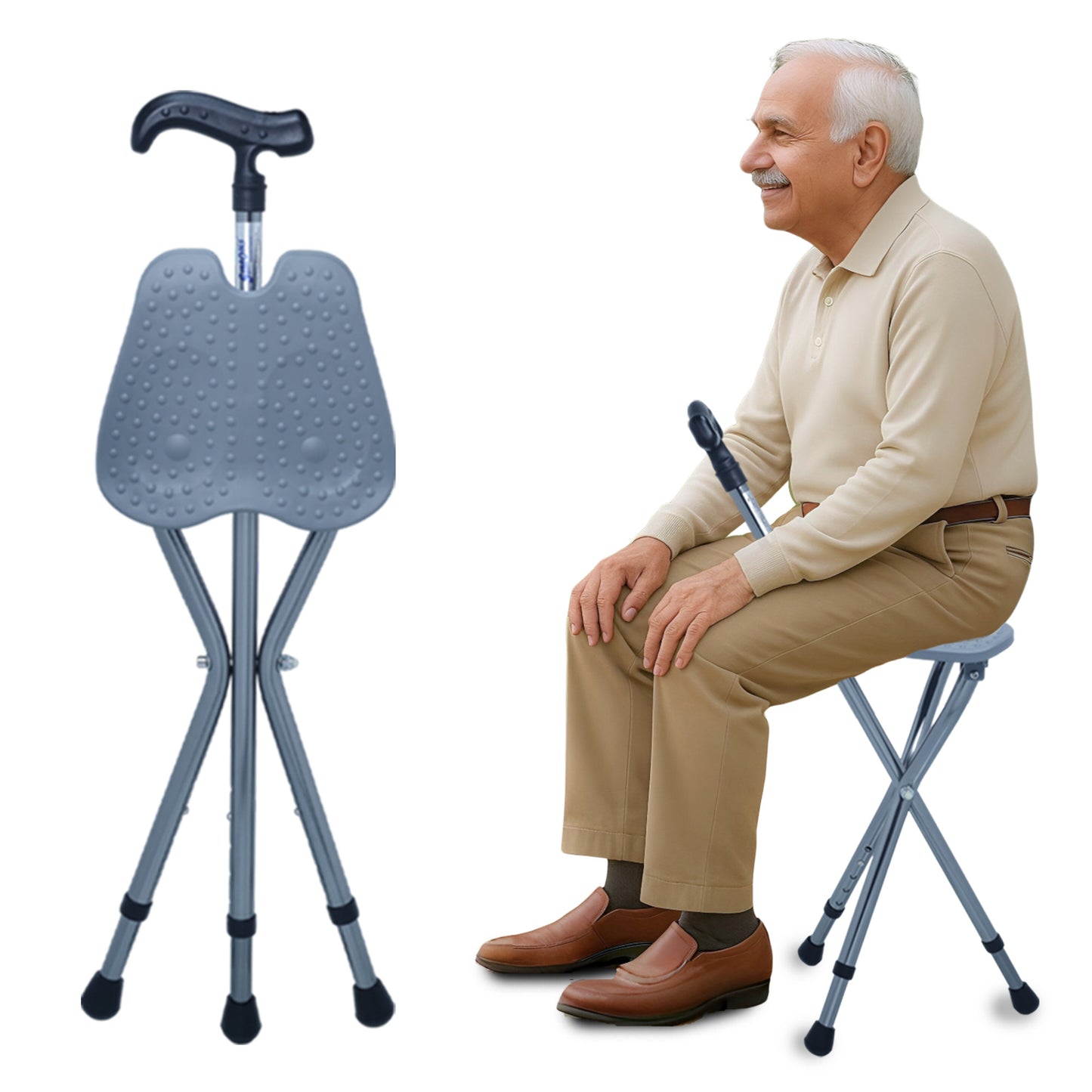 Simon’s WalkSit Walking Stick with Seat Height Adjustable | Broad Seat | 136 Kg Weight Capacity