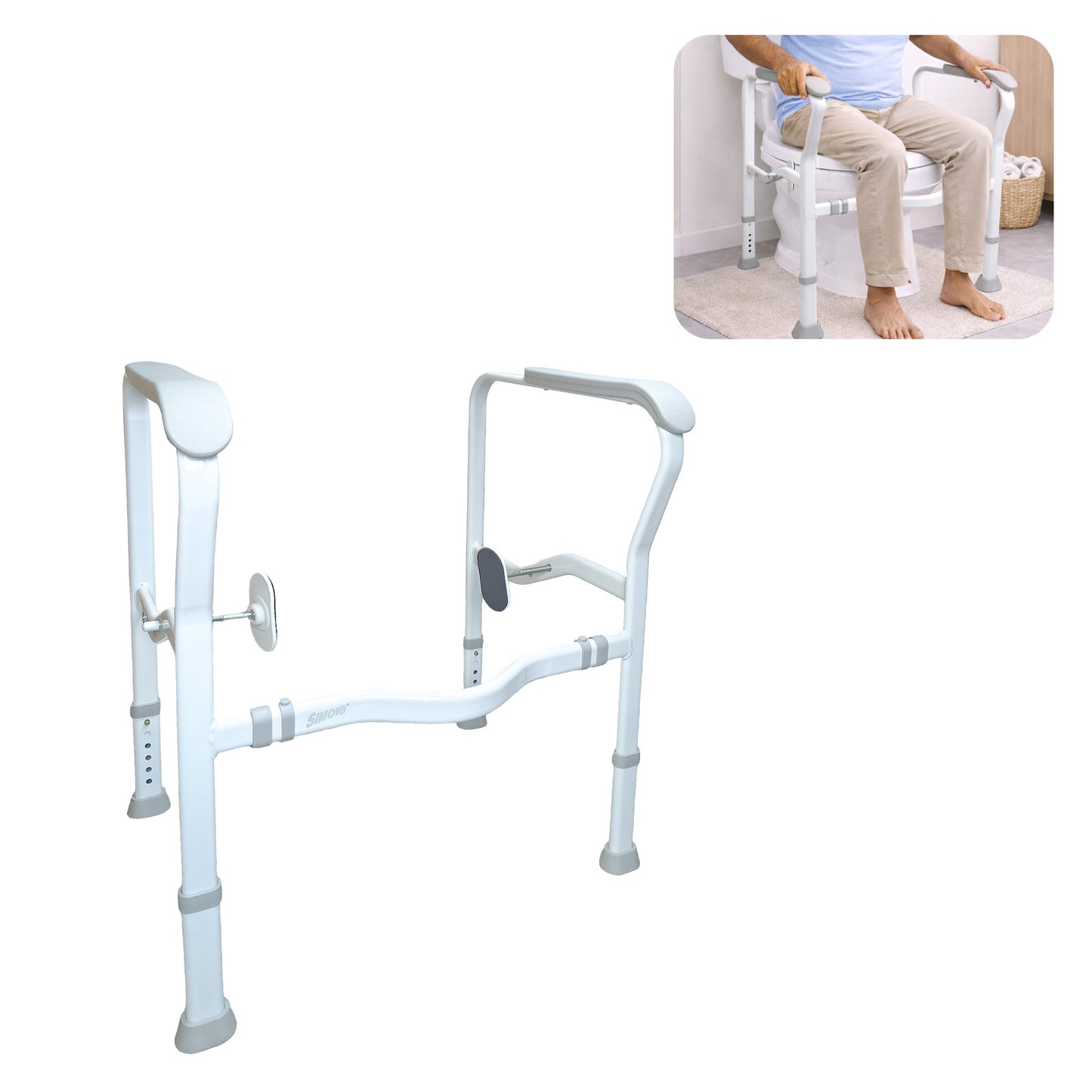 Simon's Heavy-Duty Steel Commode Frame for Elderly & Patients | Adjustable Height & Width Toilet Safety Rail | Powder Coated Rust-Resistant Frame | 3-Position Clamp Lock | Anti-Slip Grip Handles