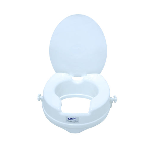 Simon’s Heavy-Duty 4 Inch Commode seat raiser with lid cover – for elderly to sit and rise from commode toilets, portable seat extension for senior citizen with knee pain - Pack of 1