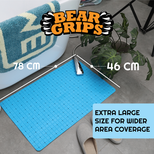 BEAR GRIPS Anti-Slip bathroom floor mat with suction grips(Size: 78 X 46 cm, Sky Blue)