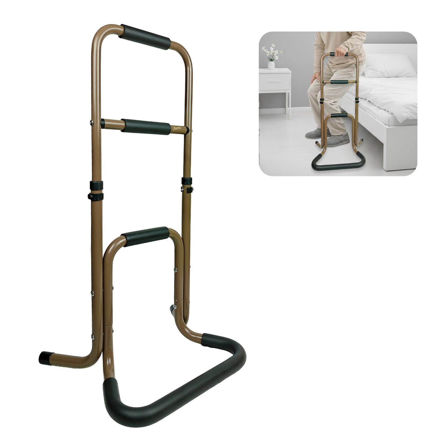Simon's Elevate Aluminum Standing Assist for Elderly Helps in Sitting and Standing from Chair, Sofa, or Bed with Tri-Level Handgrip and Adjustable Height | Light-Weight Support Stand