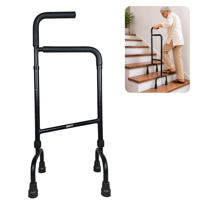 Simon’s Stairs Assist Walker | Light-weight Aluminum material with Quad legs| Upstairs & Downstairs Support for Elderly and limited mobility patients on Steps | Standing support in Toilet, Indoors & Outdoors | Height Adjustable