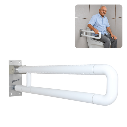 Simon’s Grippy Classic Folding Grab Bar for Elderly, Seniors | Toilet & Commode Safety Support Handle | ABS Outer Tube + SS304 Reinforced Core | Corrosion-Resistant | 60 cm | Pack of 1