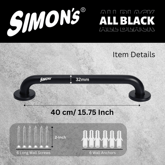 Simon’s All Black Heavy Duty 32mm SS304 Grab bar, 40 cm, Pack of - 1