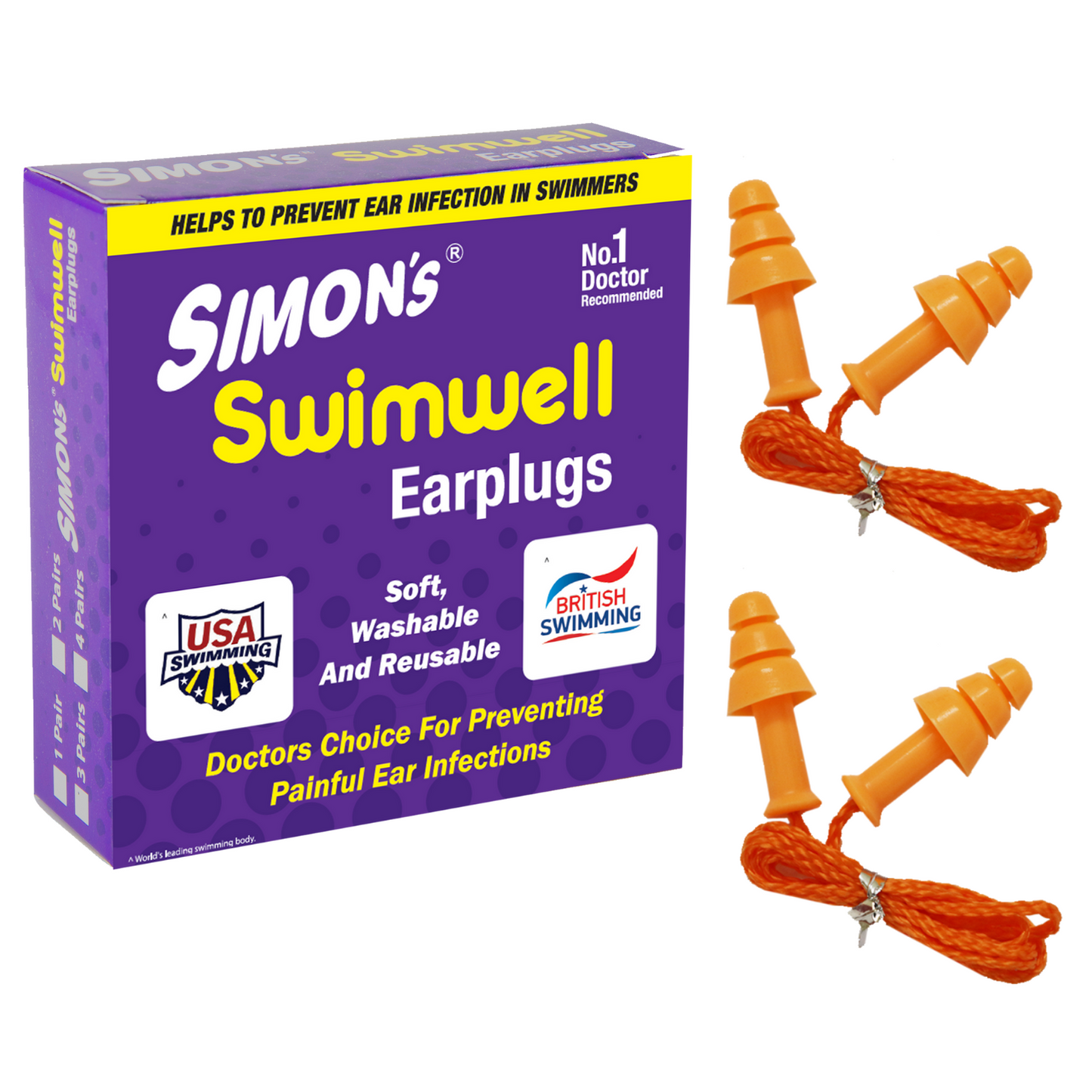 Simon's  - Swimwell  - 2 Pairs corded Silicon