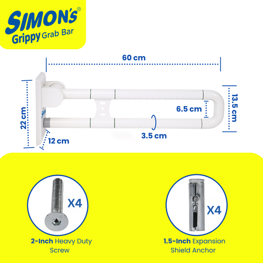 Simon's Grippy Flip-Up Nylon and SS304 Grab bar for Toilet and Commode Rising - Pack of 1