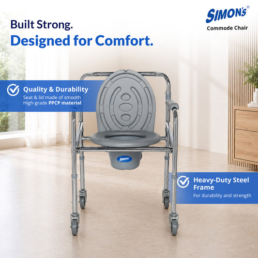 Simon’s Classic folding 4-in-1 commode chair with wheels