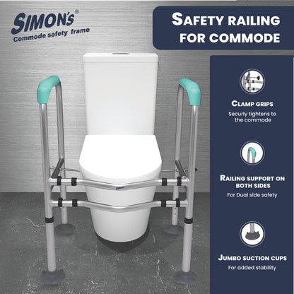 Simon’s Heavy-Duty Commode Frame, Height and Width Adjustable for Elderly to Hold and get up and Support in Toilet with Jumbo Suction Cups