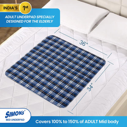 Simon’s Adult Reusable Stain-Mask Bed Underpad for Elderly Size 34 X 36 inches - Blue Check